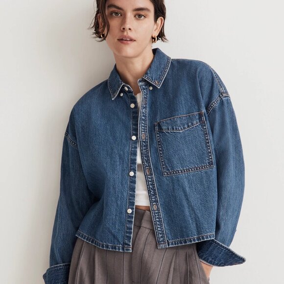 Madewell oversized cropped Denim Shirt - size M - Picture 1 of 6